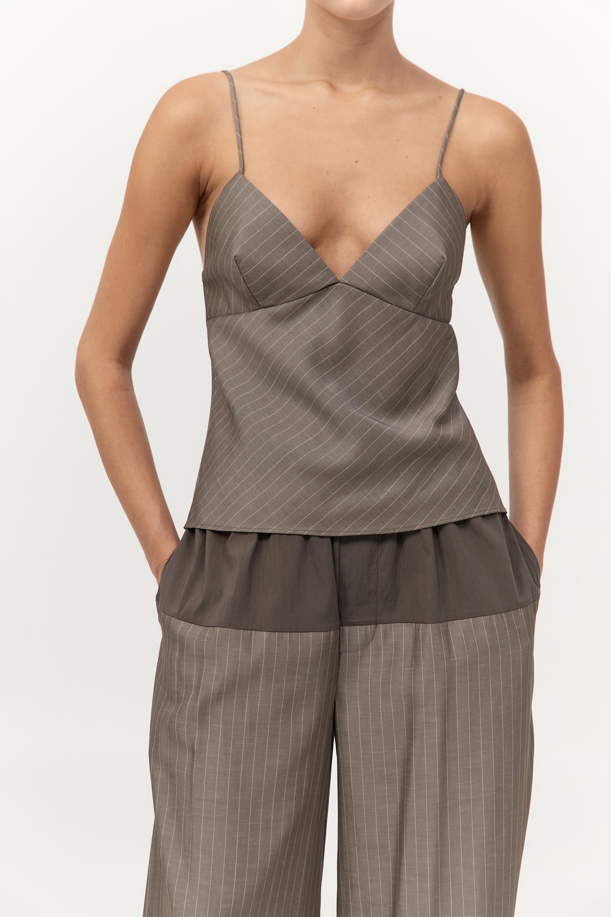 Bias Cami - Khaki Pinstripe