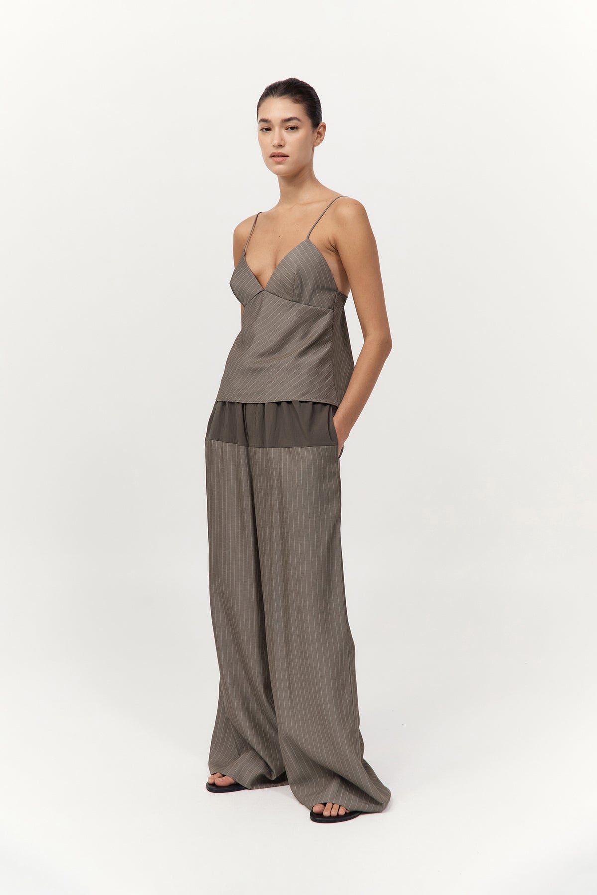 Bias Cami - Khaki Pinstripe