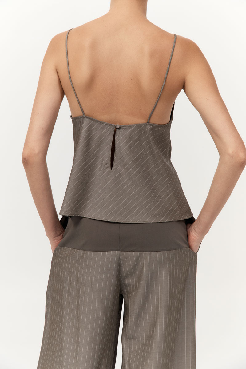 Bias Cami - Khaki Pinstripe