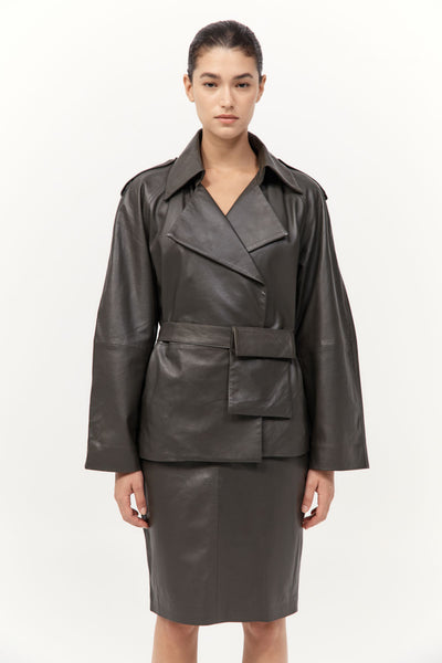 ST.AGNI/25SS/Sheer Leather Trim Top/ノースリーブブラウス/S/コットン/BLK St. Agni | Sheer Silk Leather Trim Top - Black