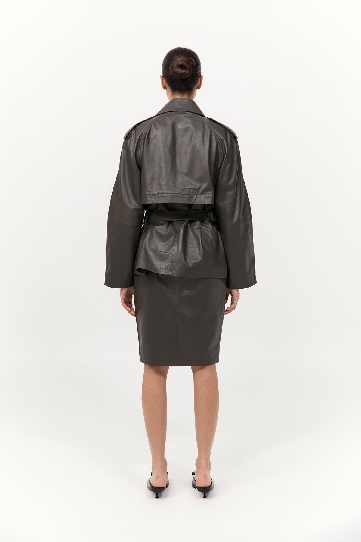 Cropped Leather Trench - Khaki