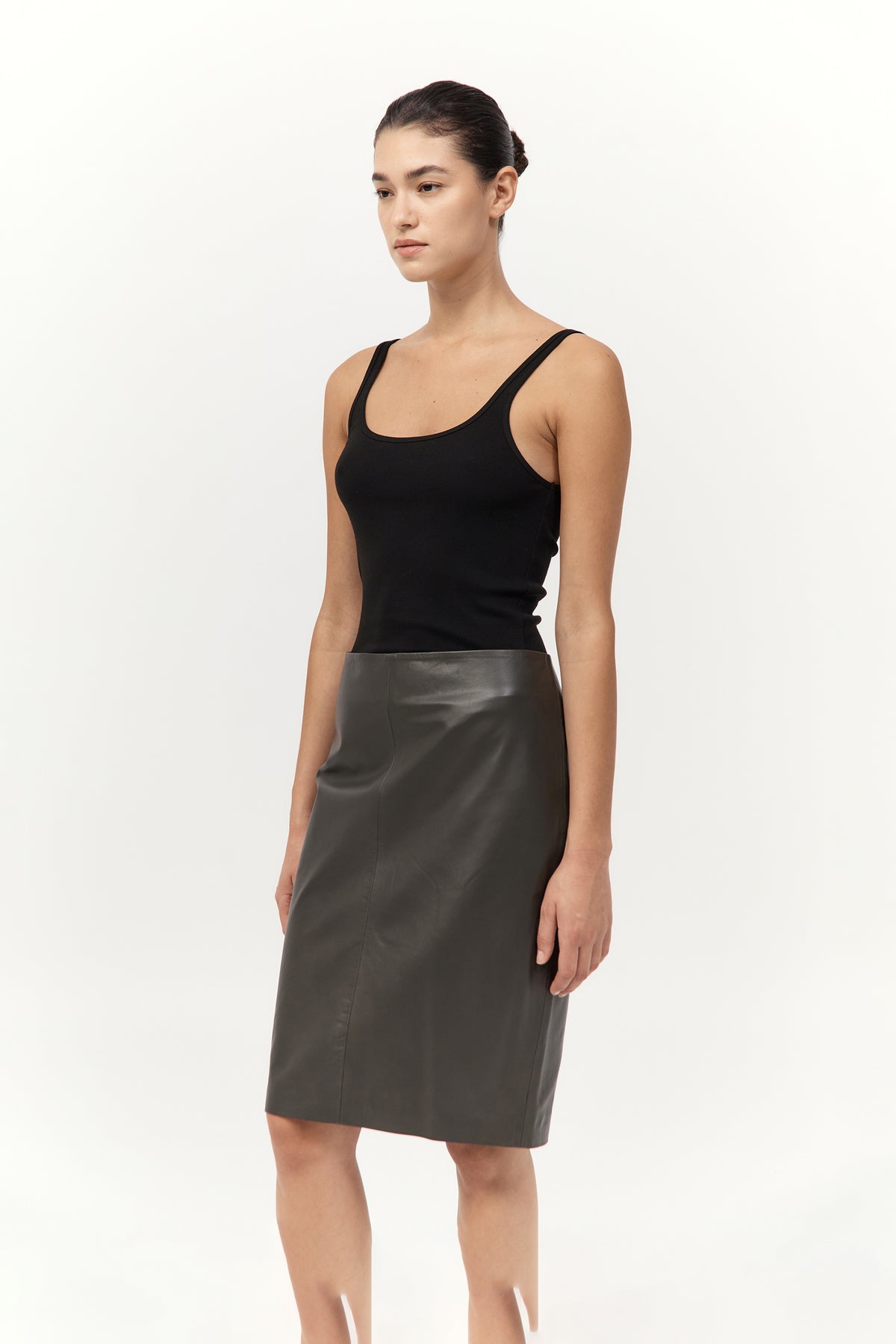 Leather Pencil Skirt - Khaki