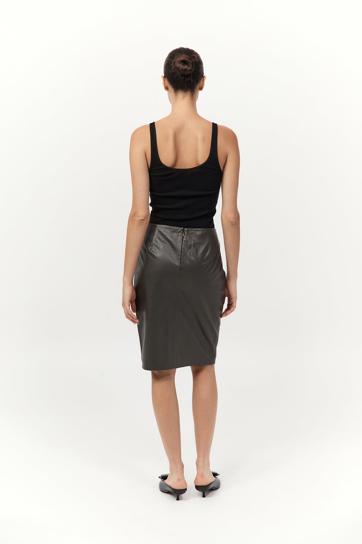 Leather Pencil Skirt - Khaki