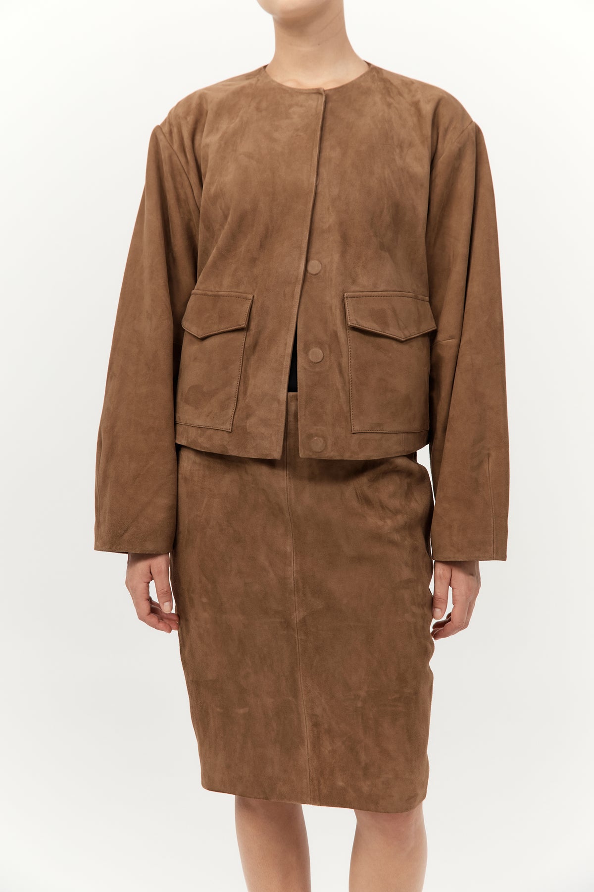 Suede Utility Cocoon Bomber - Toffee