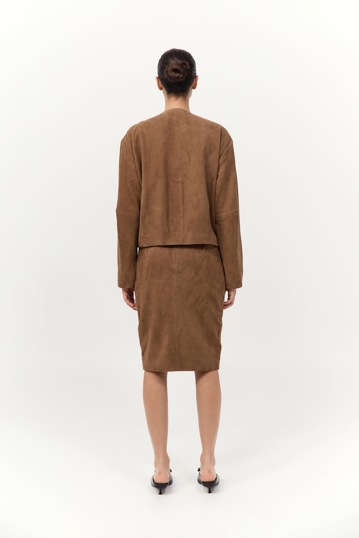 Suede Utility Cocoon Bomber - Toffee