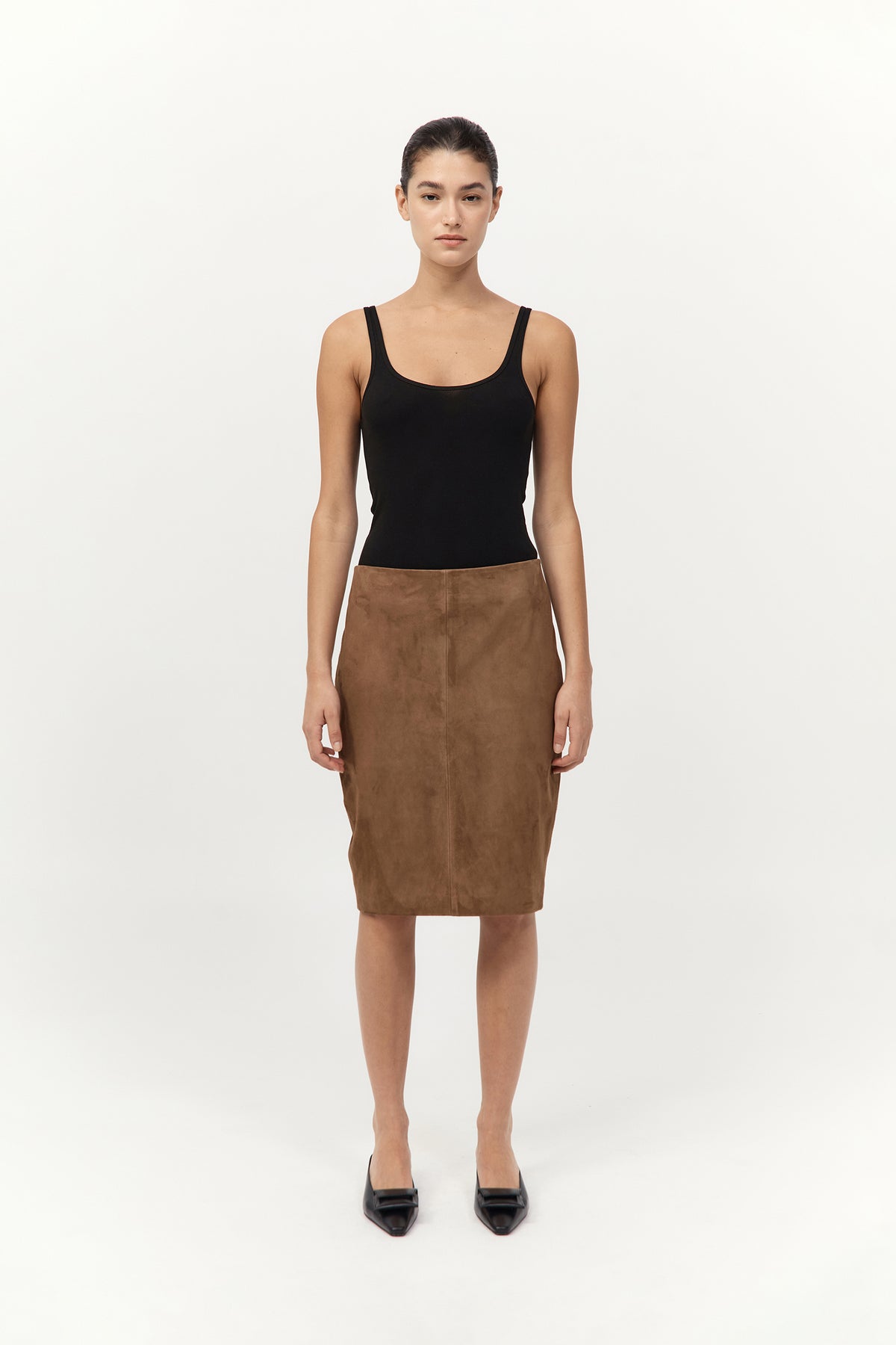 Suede Pencil Skirt - Toffee
