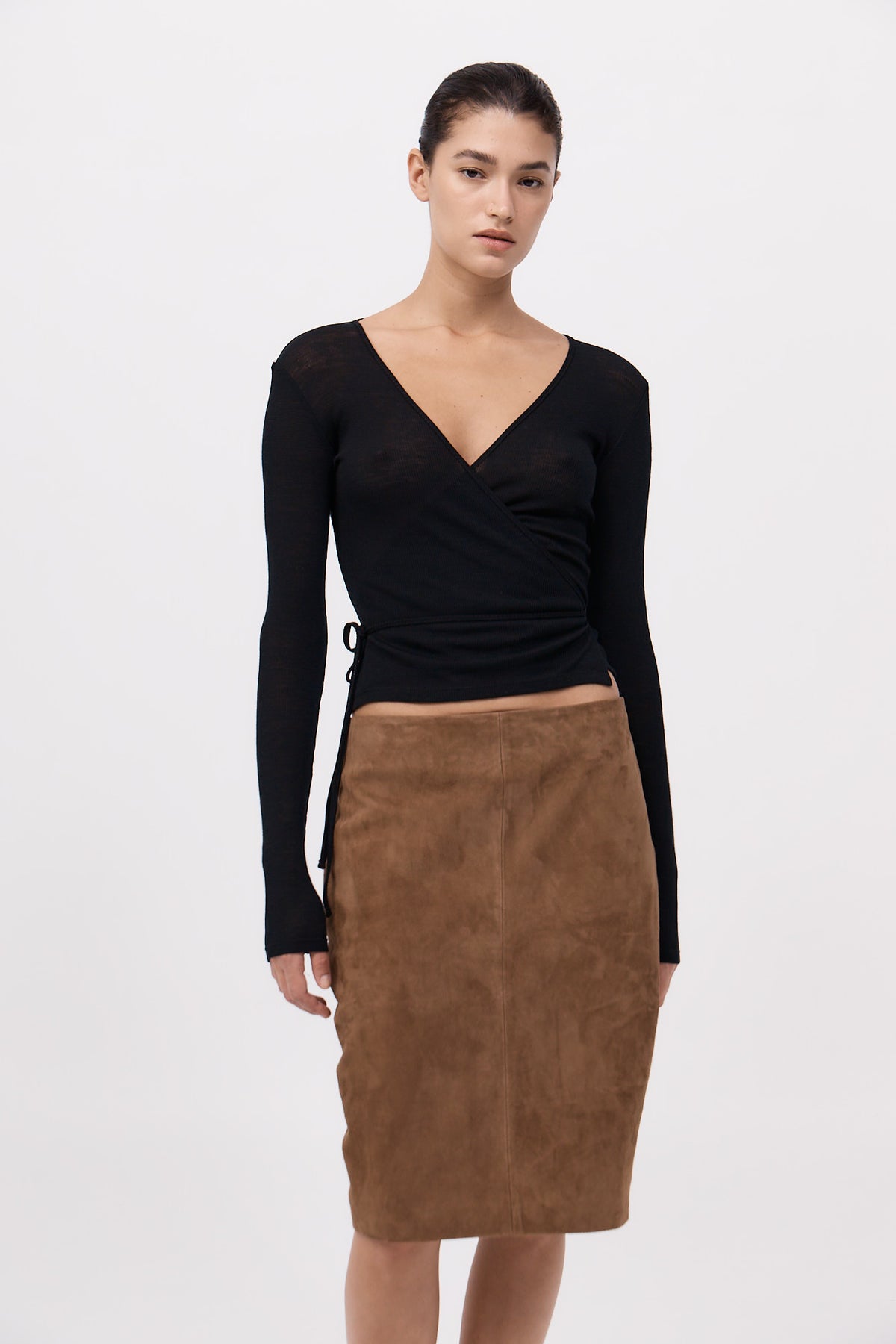 Baby Wool Wrap Top - Black