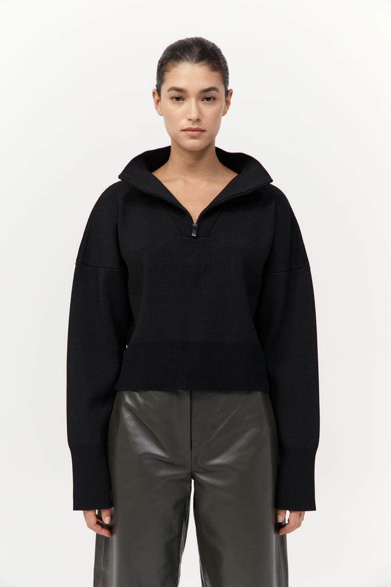 Milano Knit Zip Jumper - Black