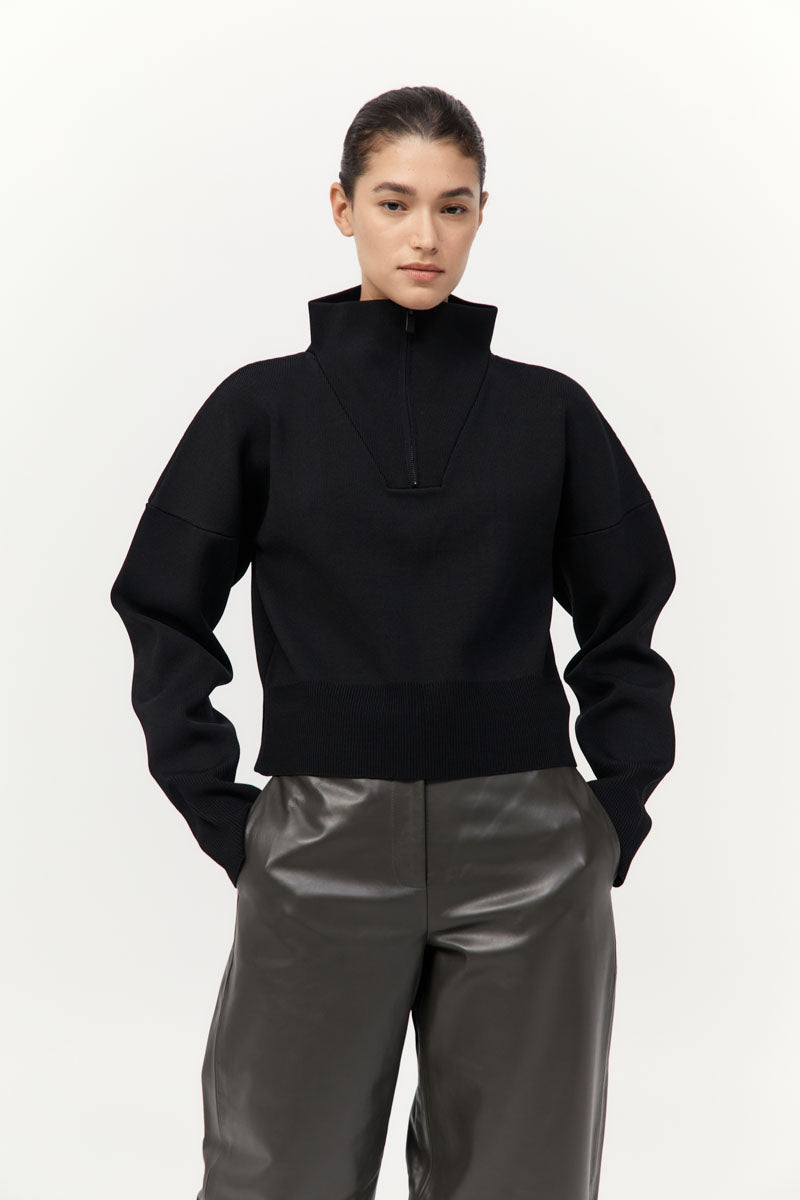 Milano Knit Zip Jumper - Black