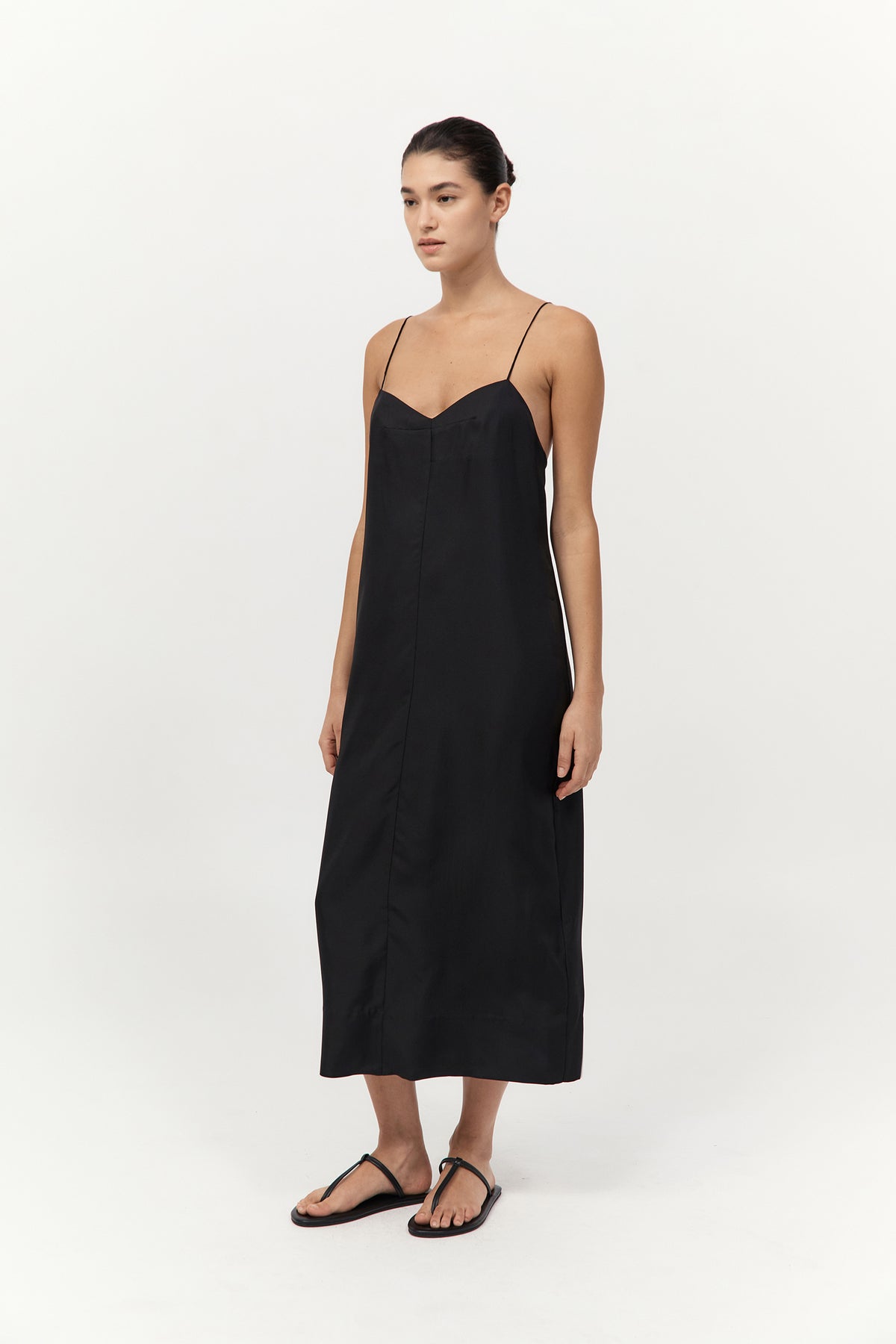 Silk Twill Slip Dress - Black