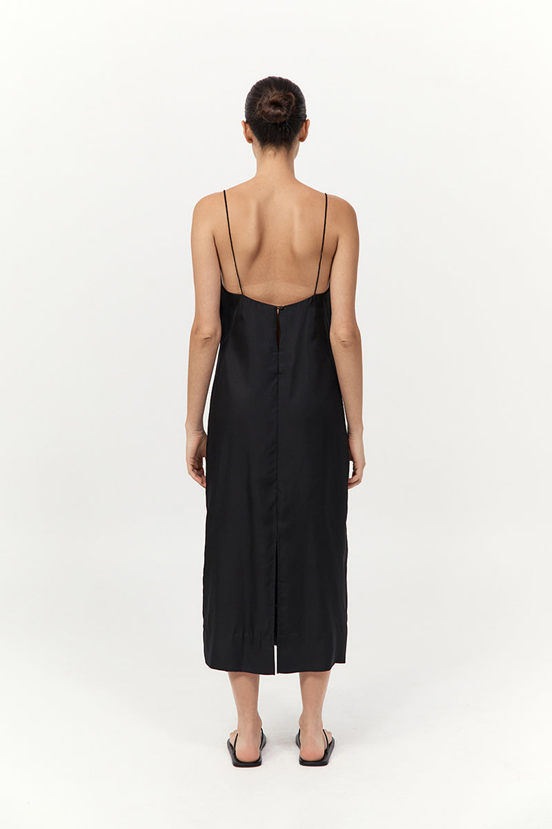Silk Twill Slip Dress - Black