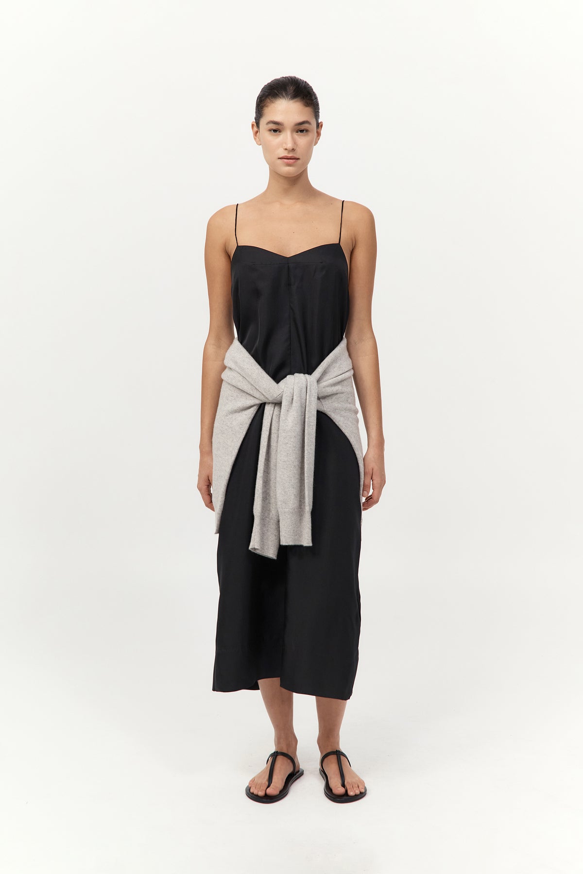 Silk Twill Slip Dress - Black