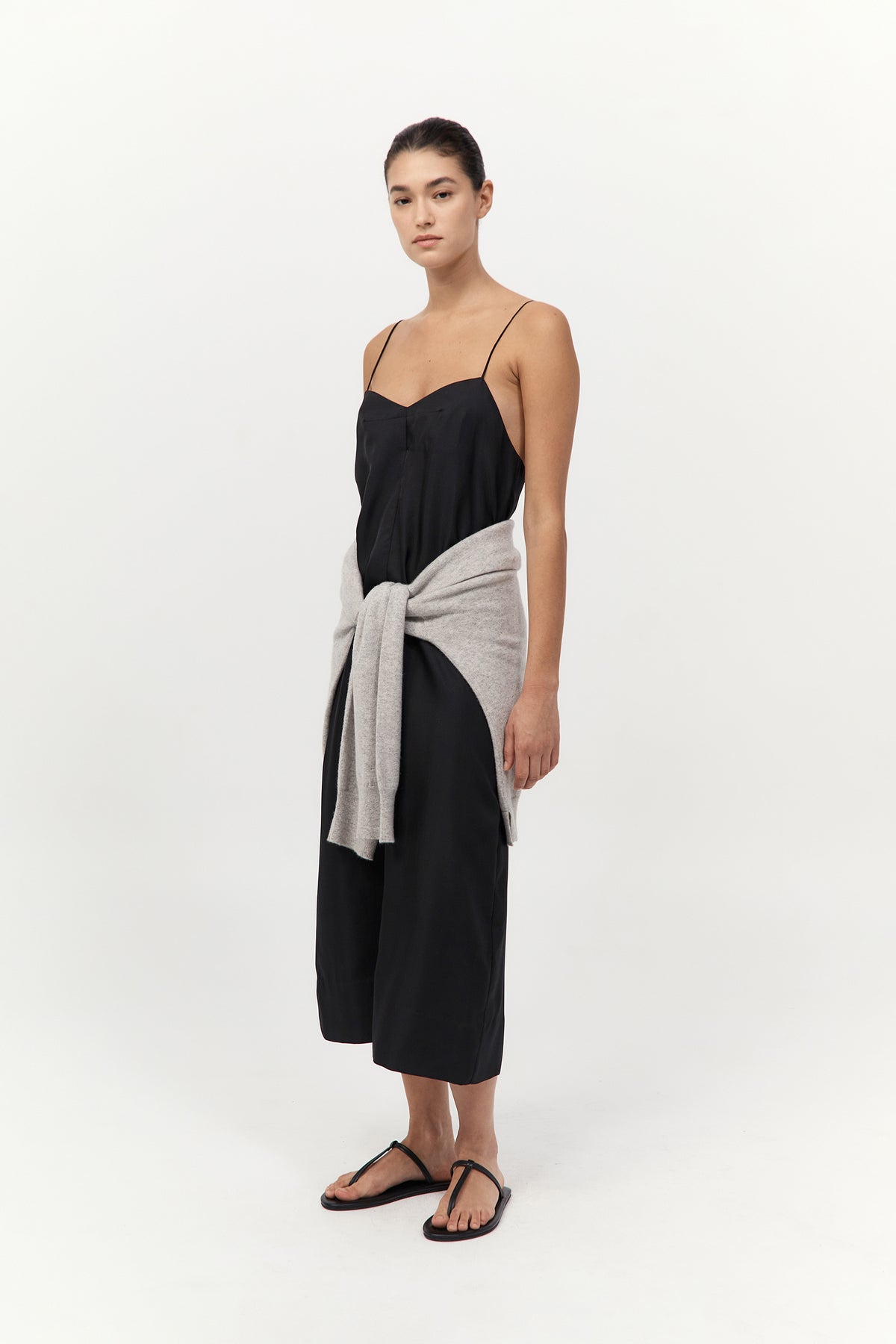 Silk Twill Slip Dress - Black