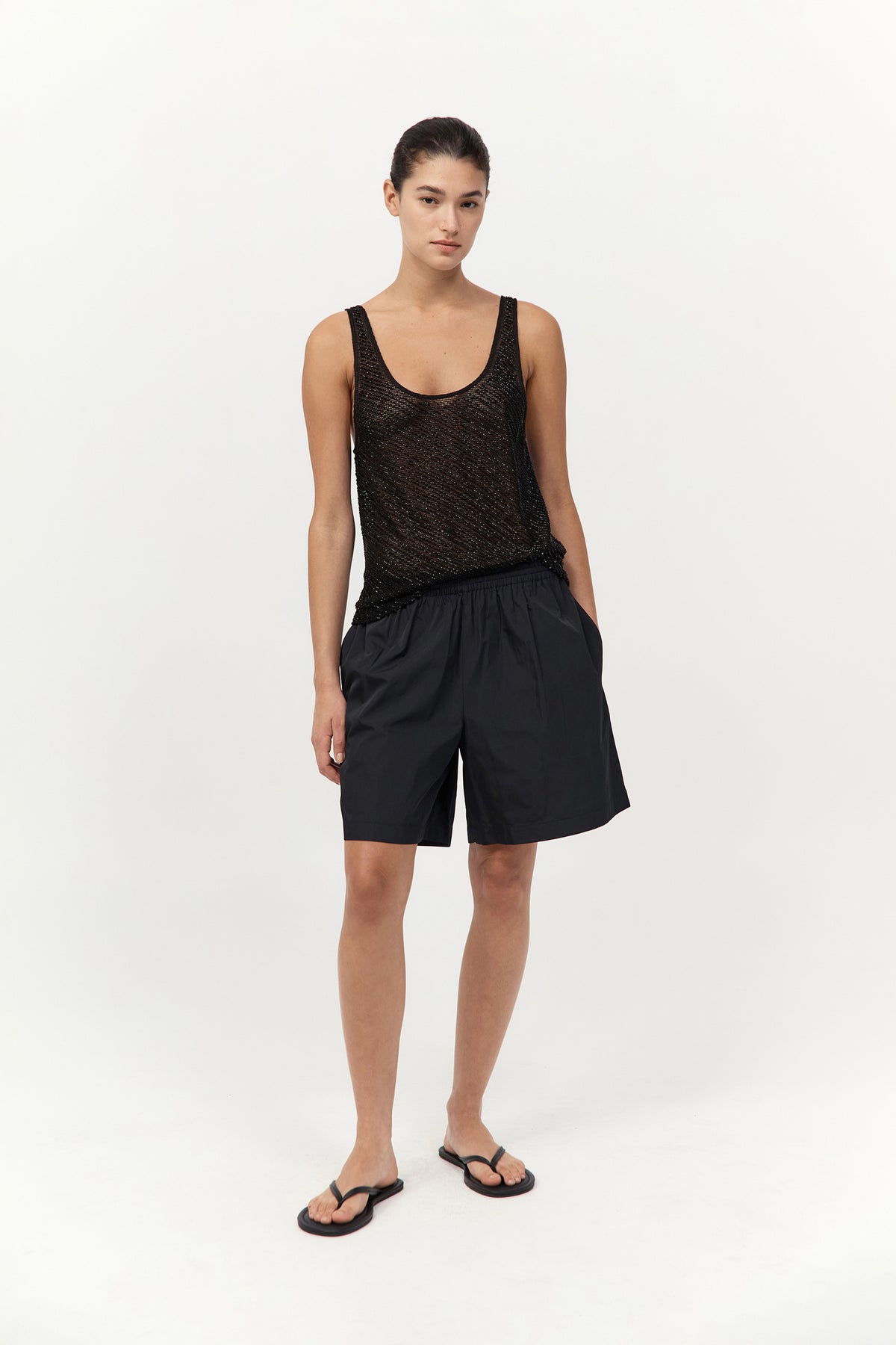 Glass Beaded Mesh Top - Jet Black