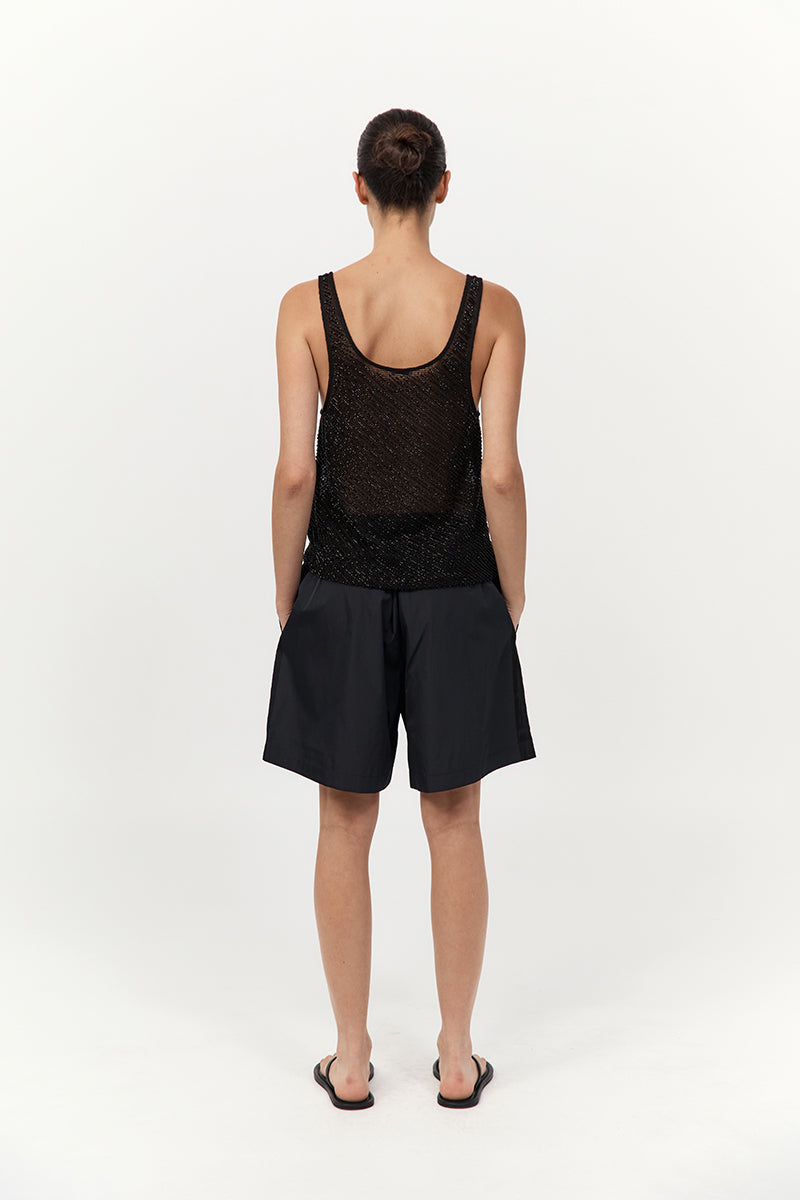 Glass Beaded Mesh Top - Jet Black