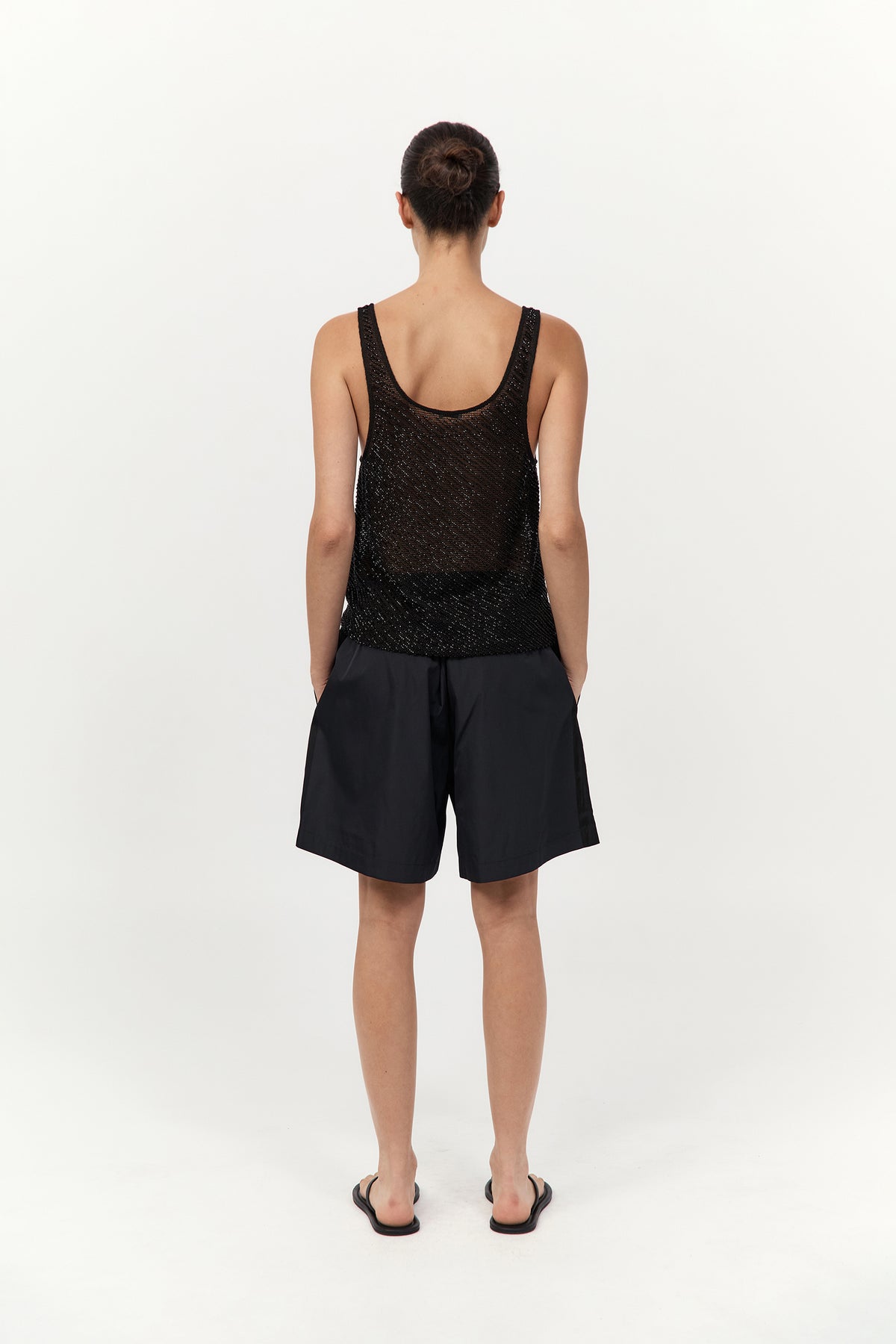 Glass Beaded Mesh Top - Jet Black