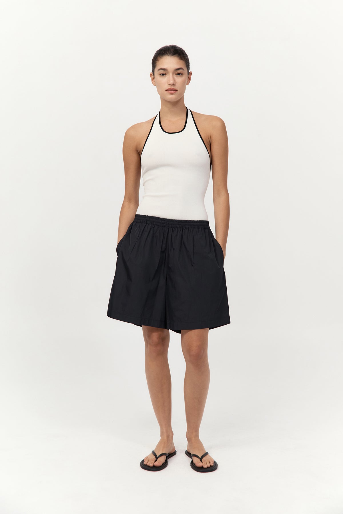 Fine Line Halter Top - Off White / Black