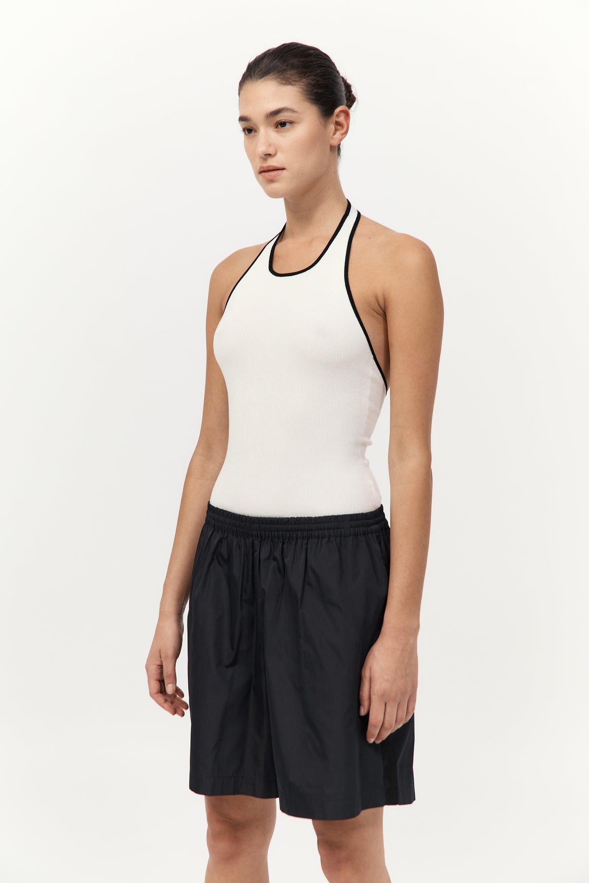 Fine Line Halter Top - Off White / Black