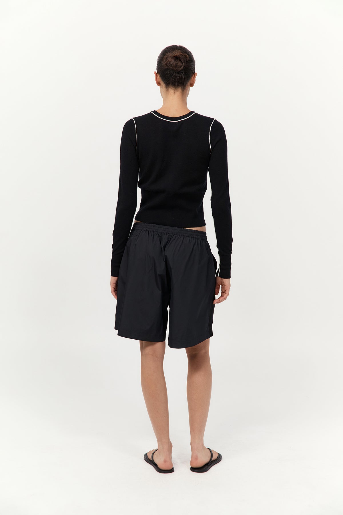 Wool Fine Line Cardigan - Black / Off White