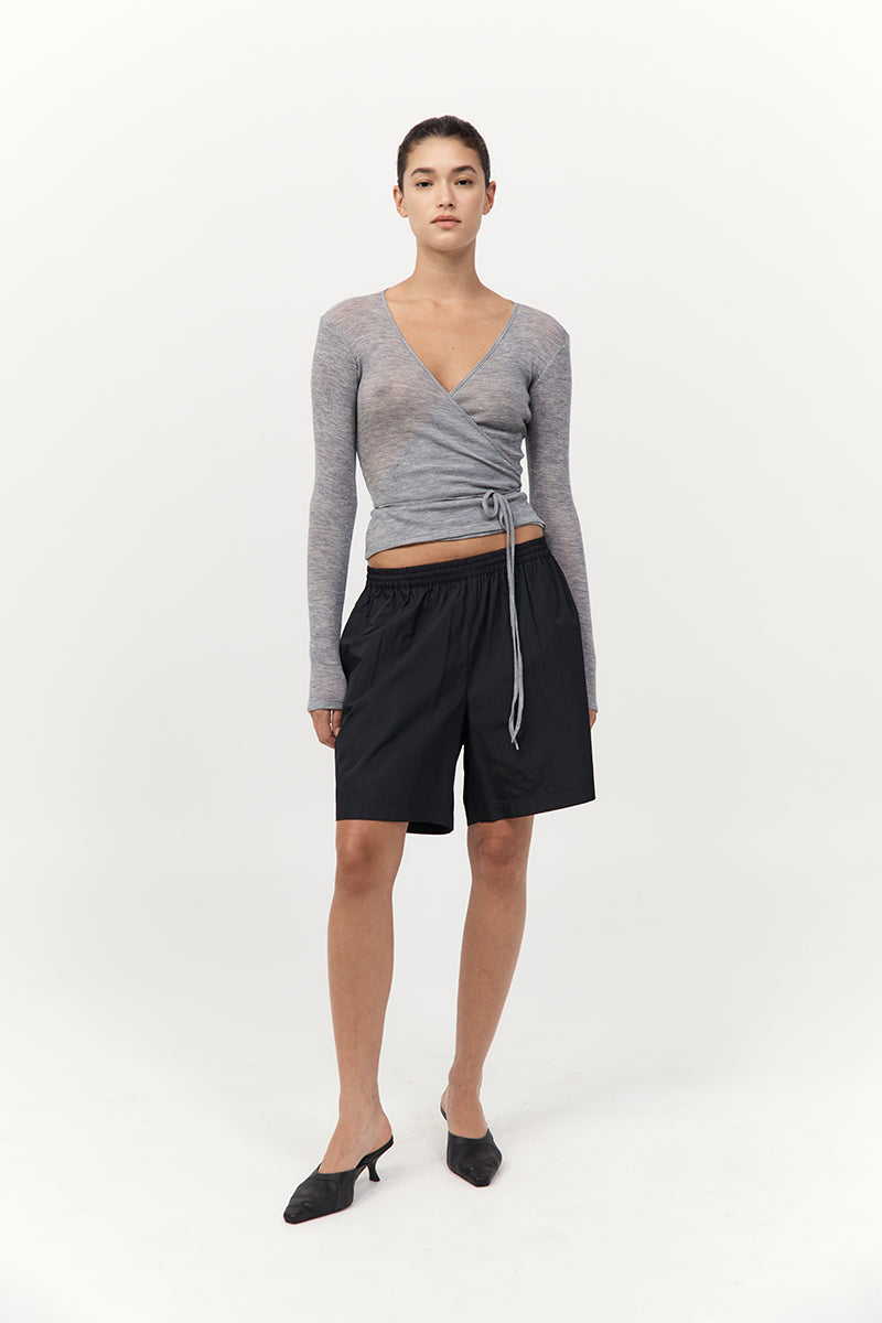 Baby Wool Wrap Top - Grey Marle