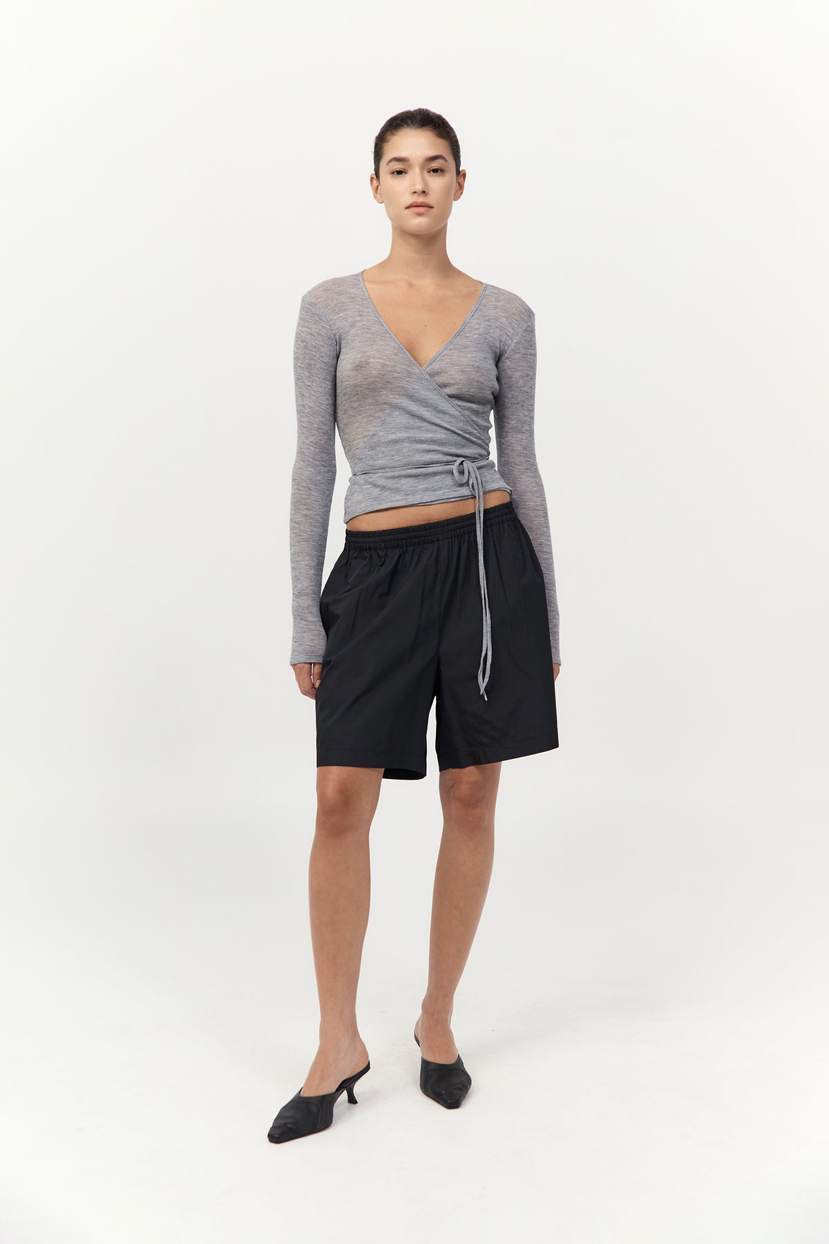 Baby Wool Wrap Top - Grey Marle