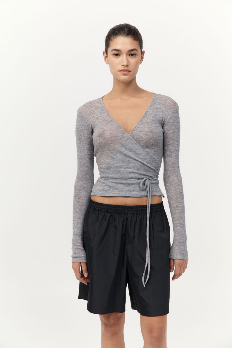 Baby Wool Wrap Top - Grey Marle