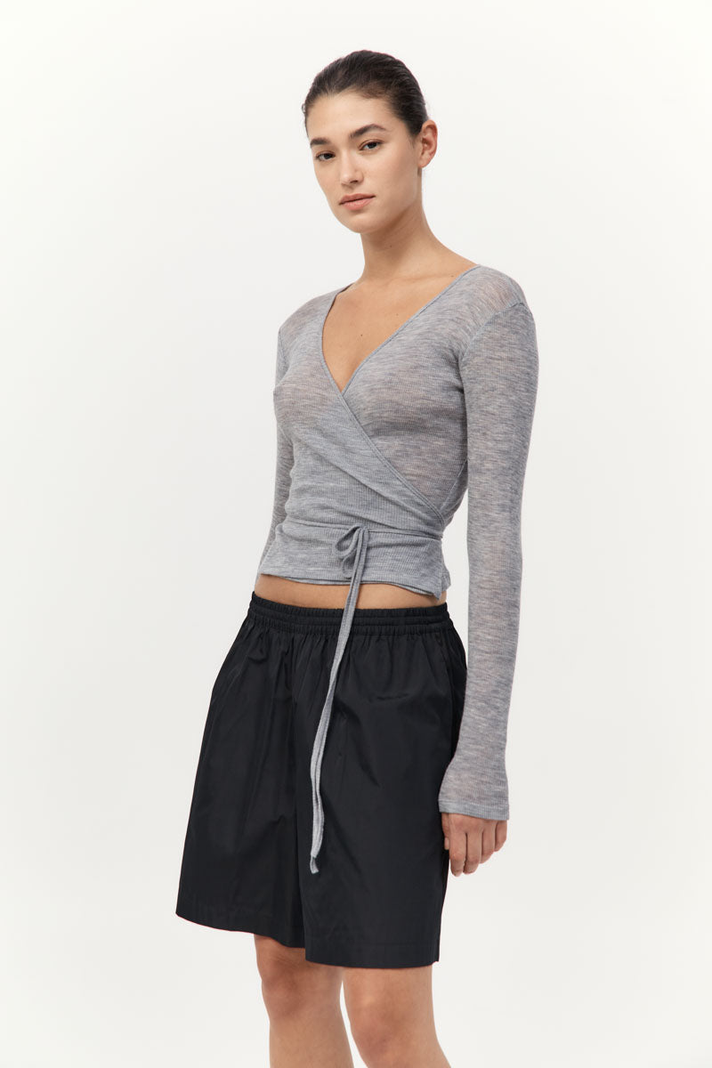 Baby Wool Wrap Top - Grey Marle