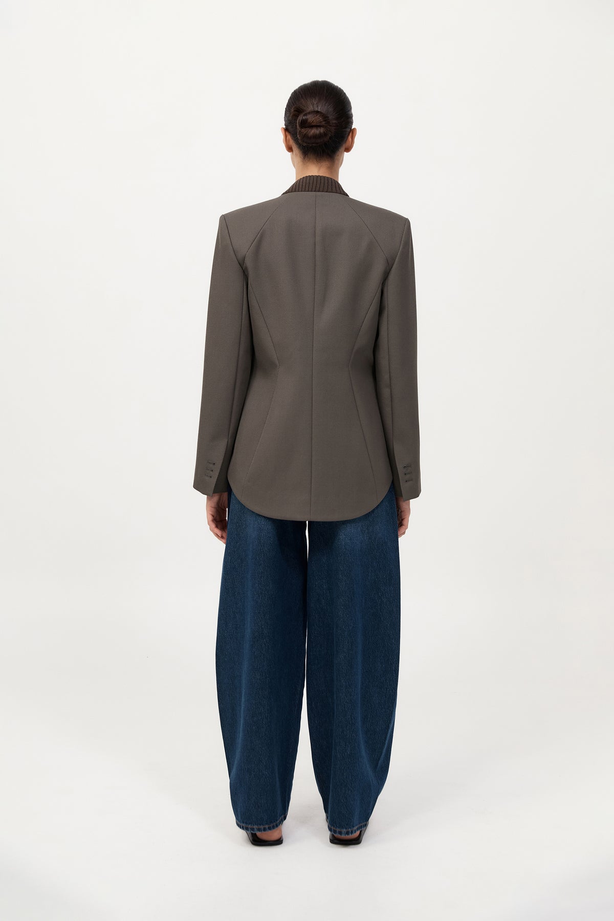 Rib Collar Blazer - Khaki