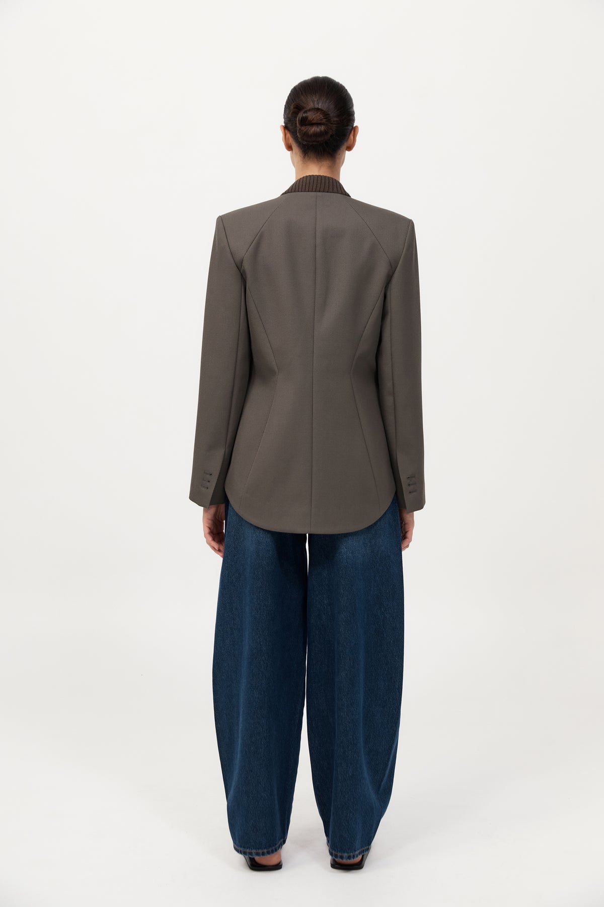 Rib Collar Blazer - Khaki