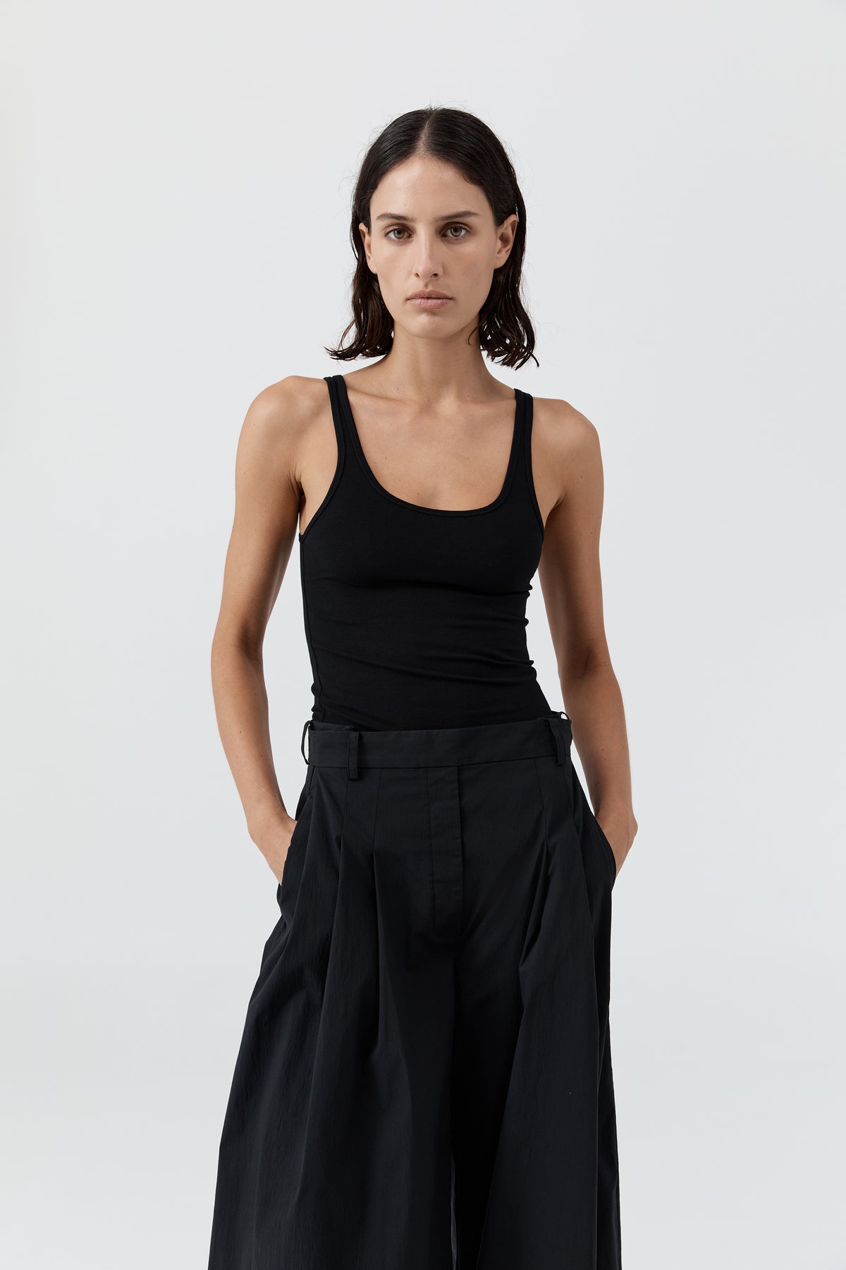 Soft Jersey Slim Scoop Tank - Jet Black