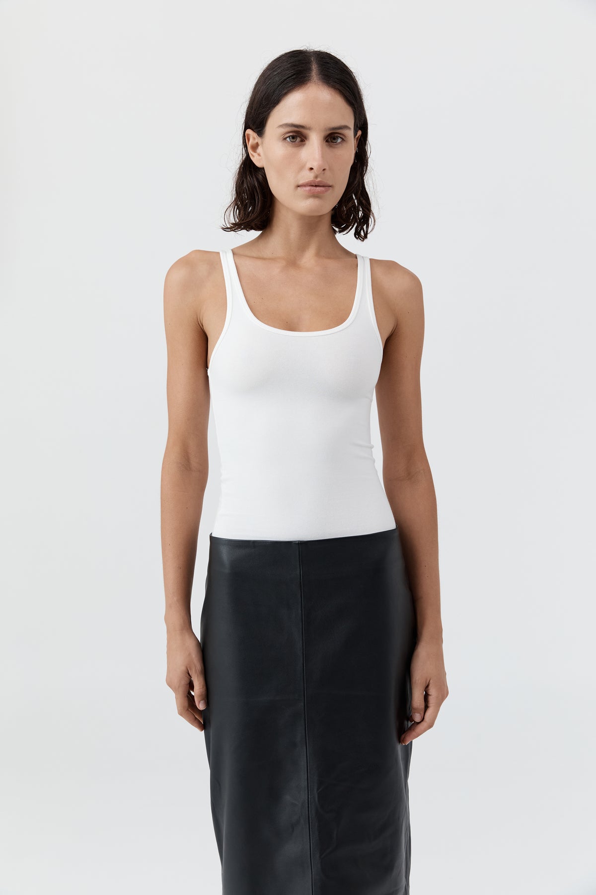 Soft Jersey Slim Scoop Tank - White