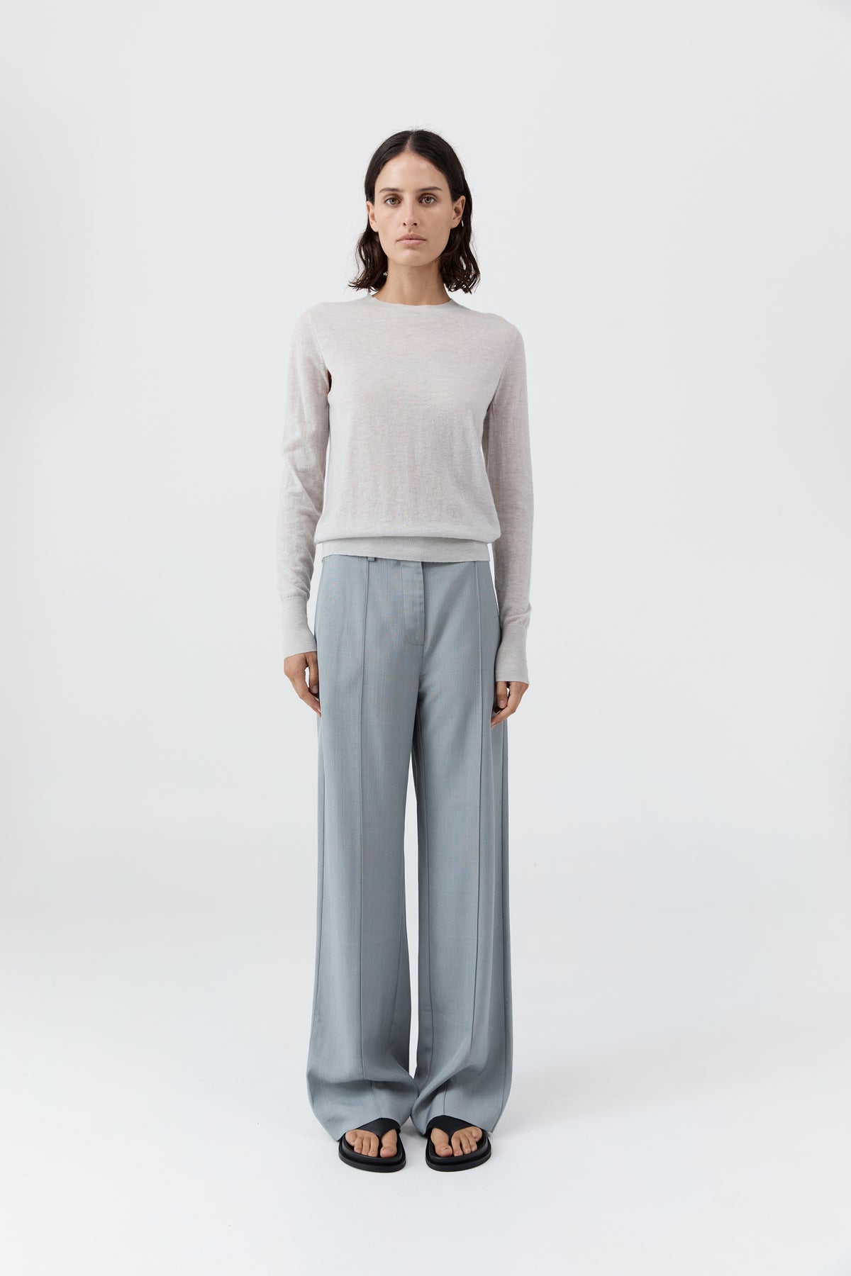 Merino Wool Slit Sleeve Sweater - Light Grey Marle