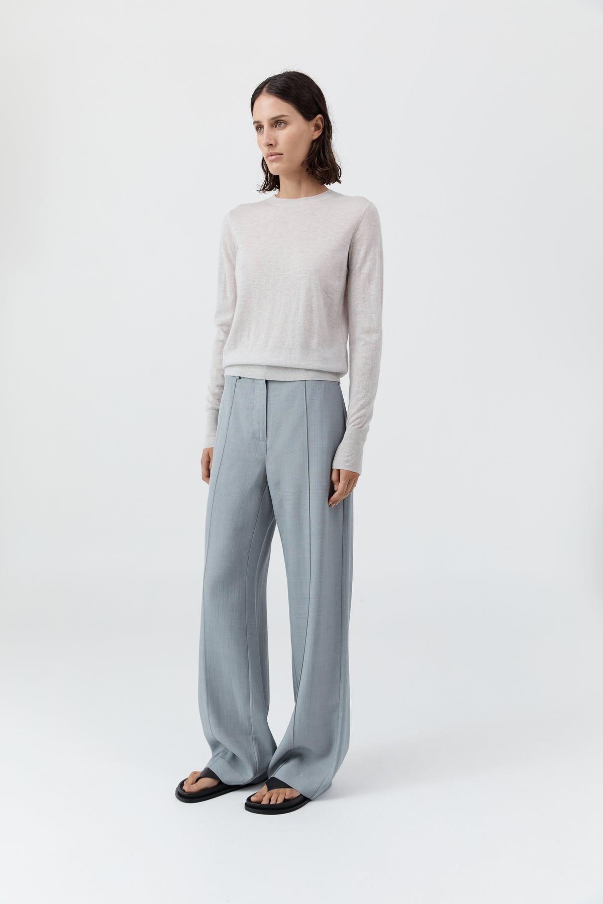 Merino Wool Slit Sleeve Sweater - Light Grey Marle