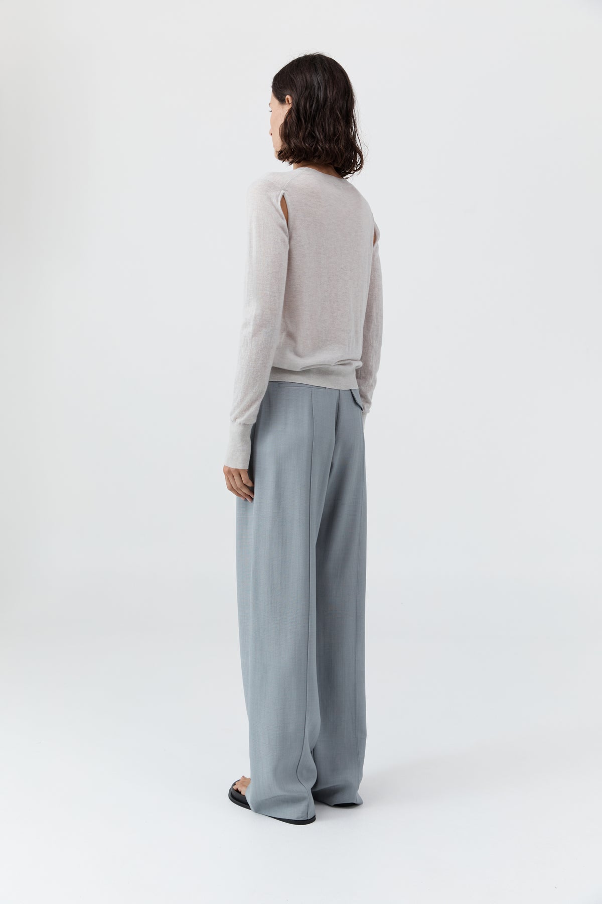 Merino Wool Slit Sleeve Sweater - Light Grey Marle