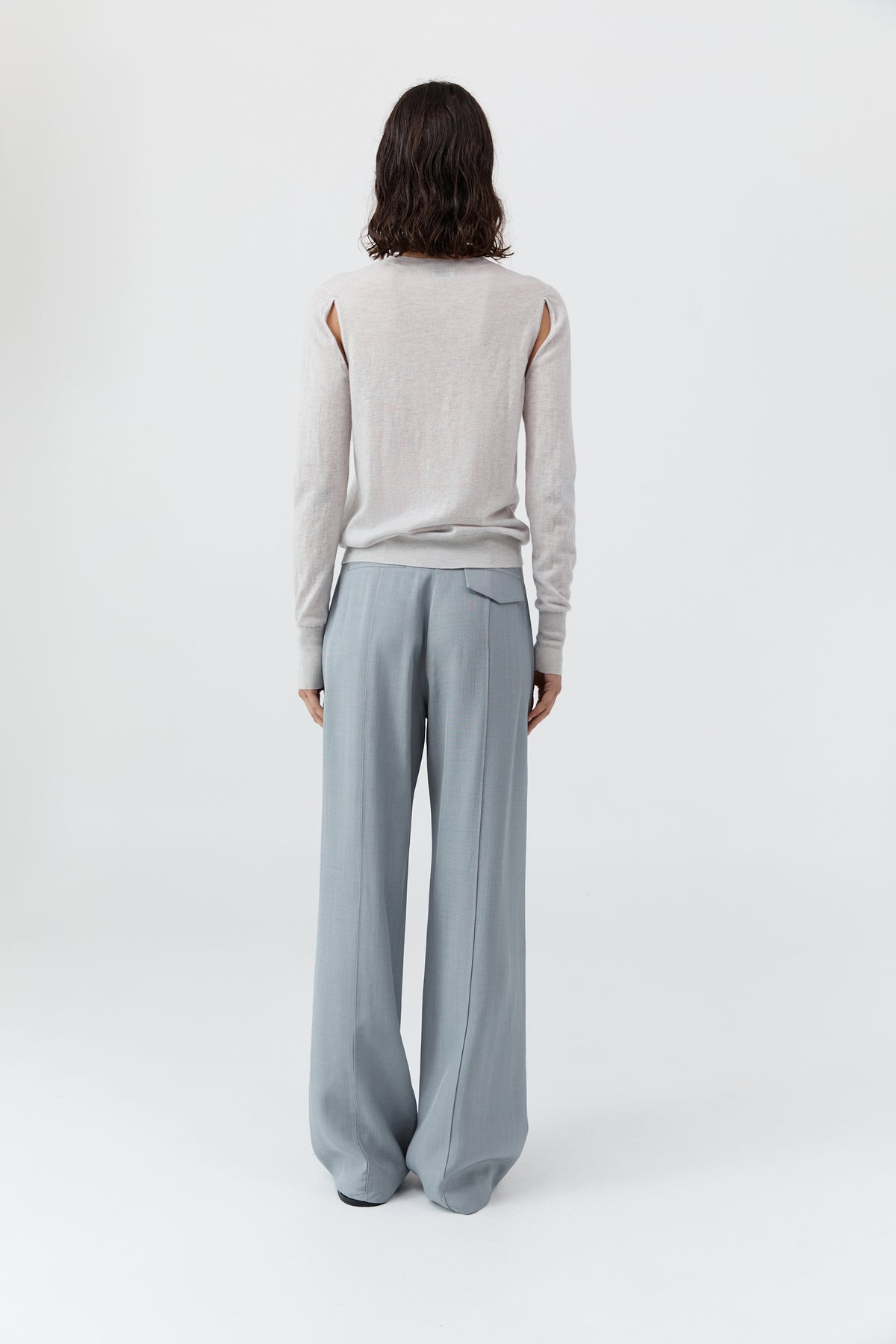 Merino Wool Slit Sleeve Sweater - Light Grey Marle