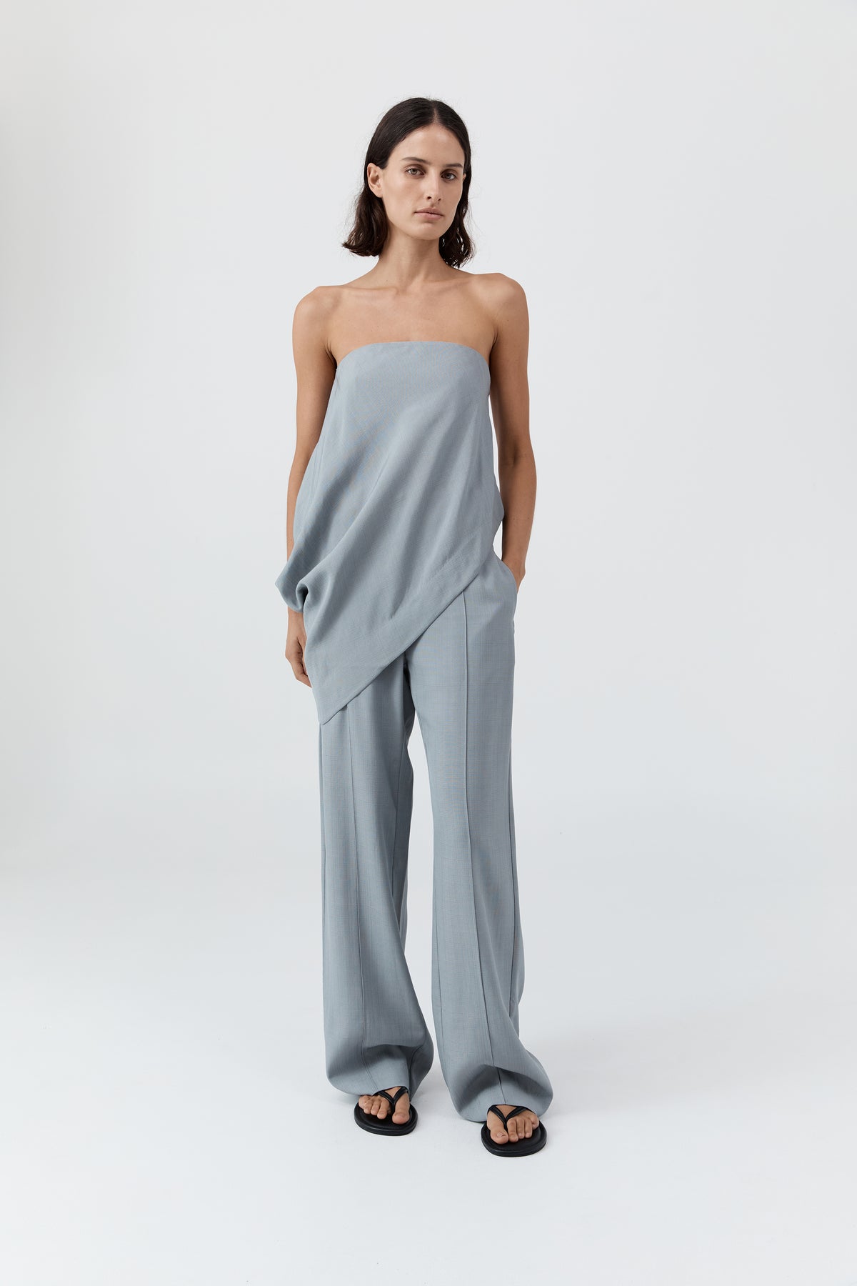 Strapless Asymm Drape Top - Mist
