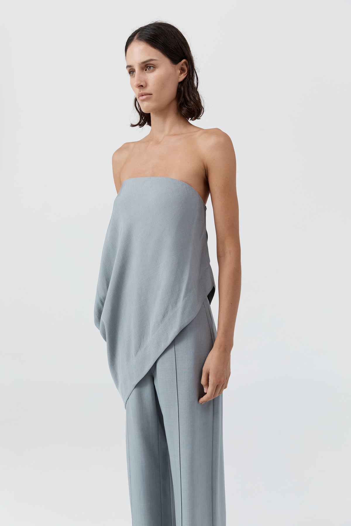 Strapless Asymm Drape Top - Mist