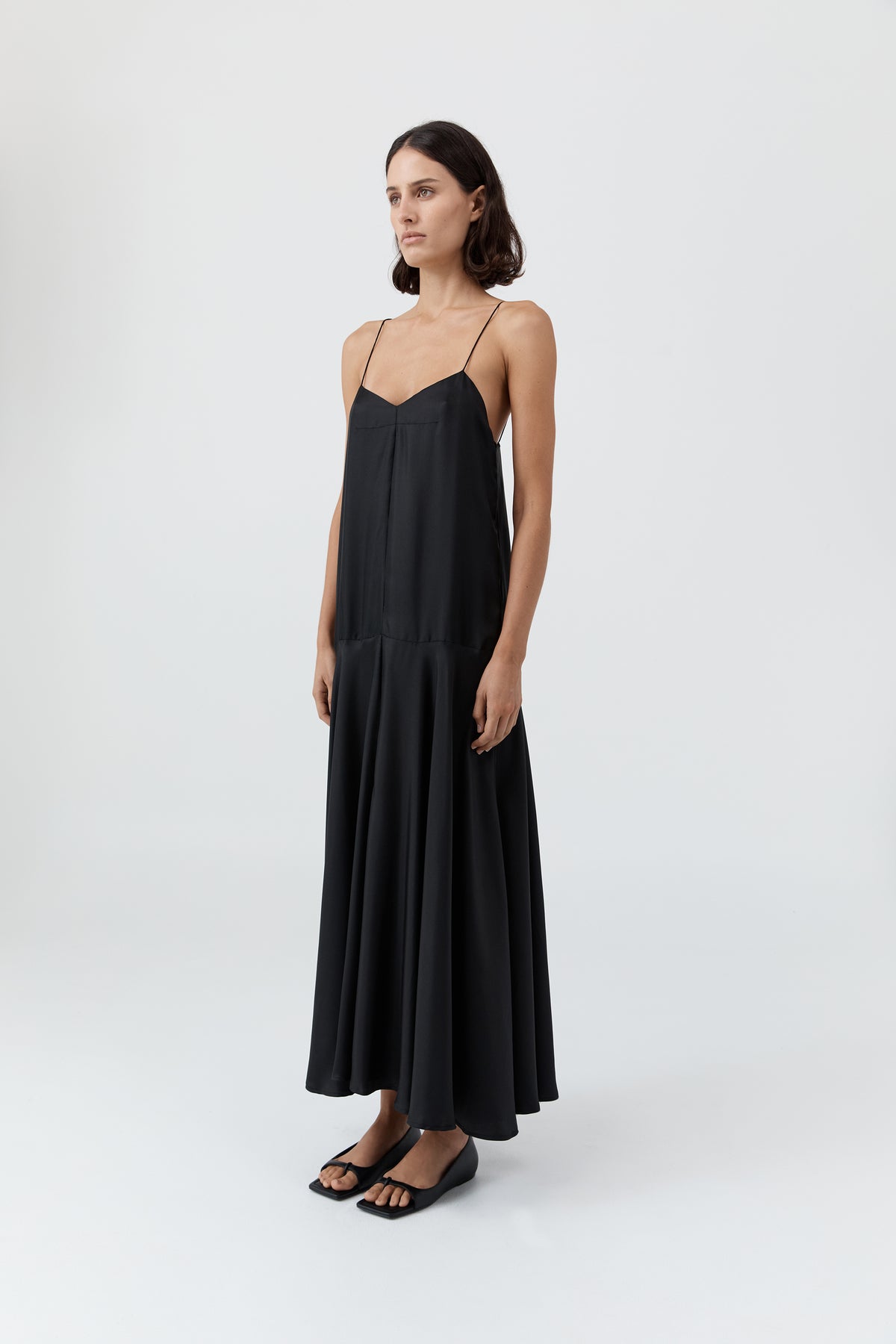 Silk Twill Relaxed Slip Dress - Black