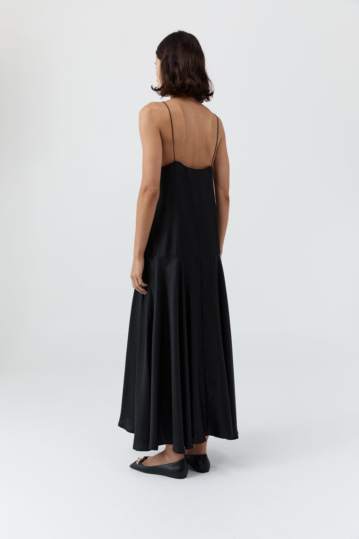 Silk Twill Relaxed Slip Dress - Black
