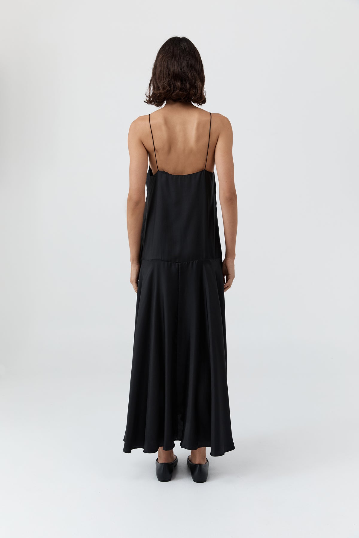 Silk Twill Relaxed Slip Dress - Black
