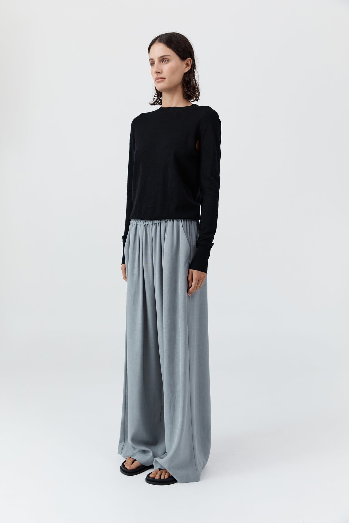 Merino Wool Slit Sleeve Sweater - Black