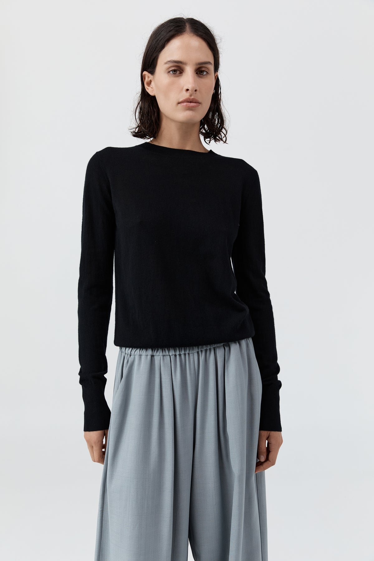 Merino Wool Slit Sleeve Sweater - Black