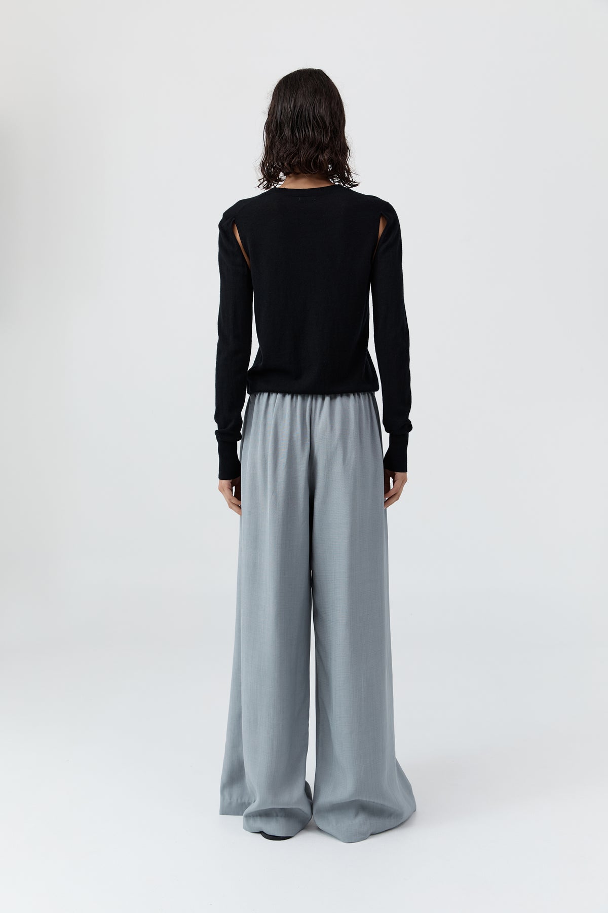 Merino Wool Slit Sleeve Sweater - Black