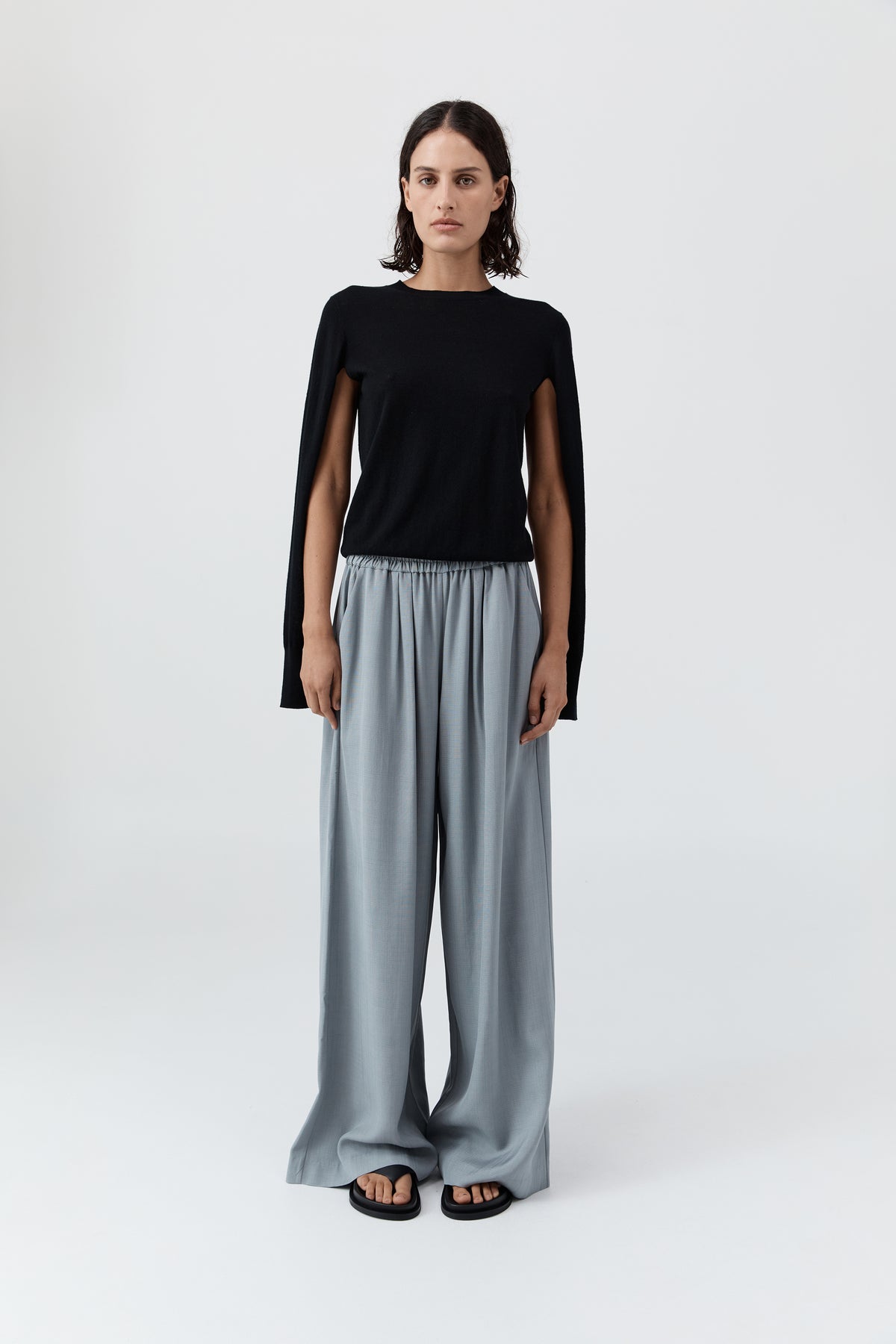 Merino Wool Slit Sleeve Sweater - Black