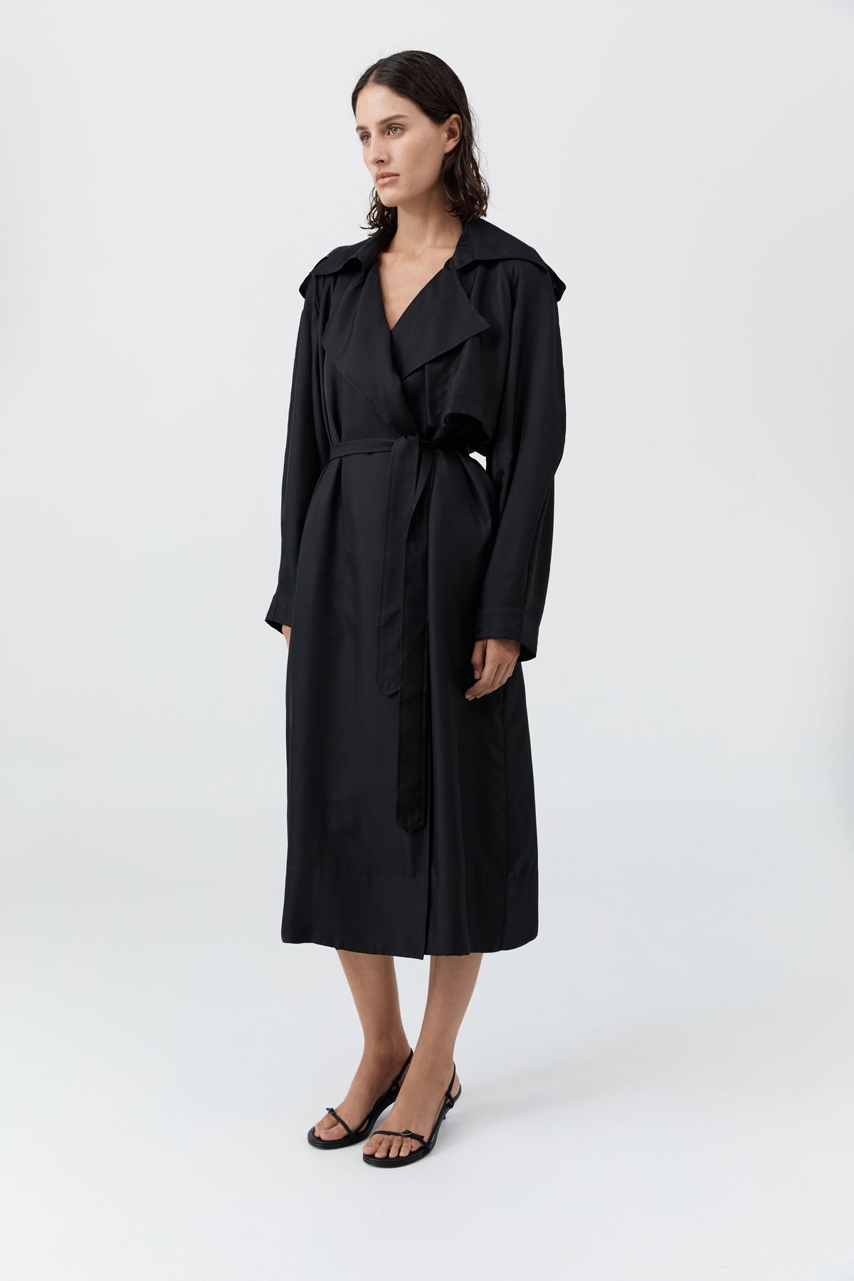 Silk Twill Relaxed Trench - Black