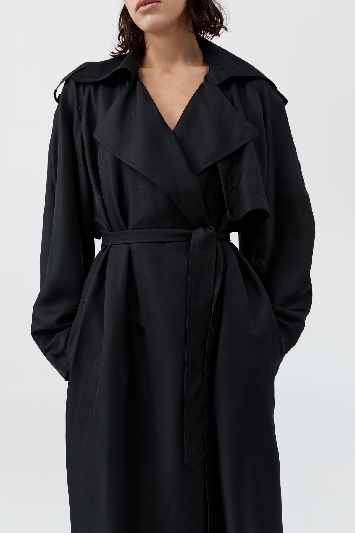 Silk Twill Relaxed Trench - Black