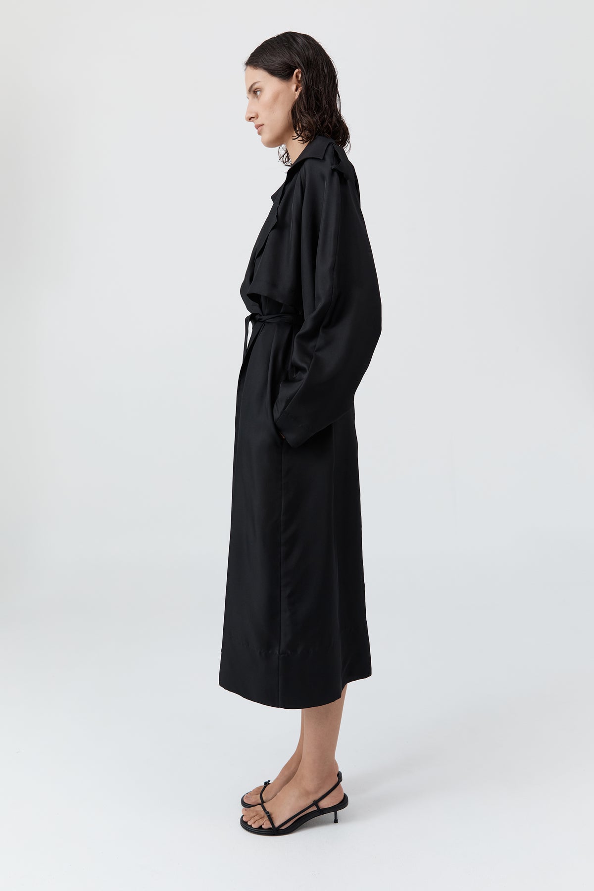 Silk Twill Relaxed Trench - Black