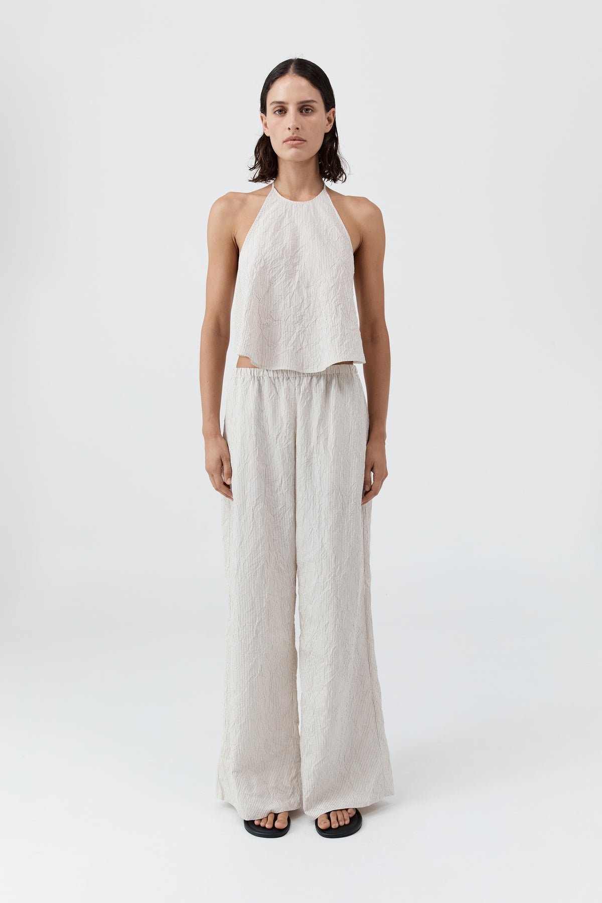 Crushed Halter Top - Petite Pinstripe