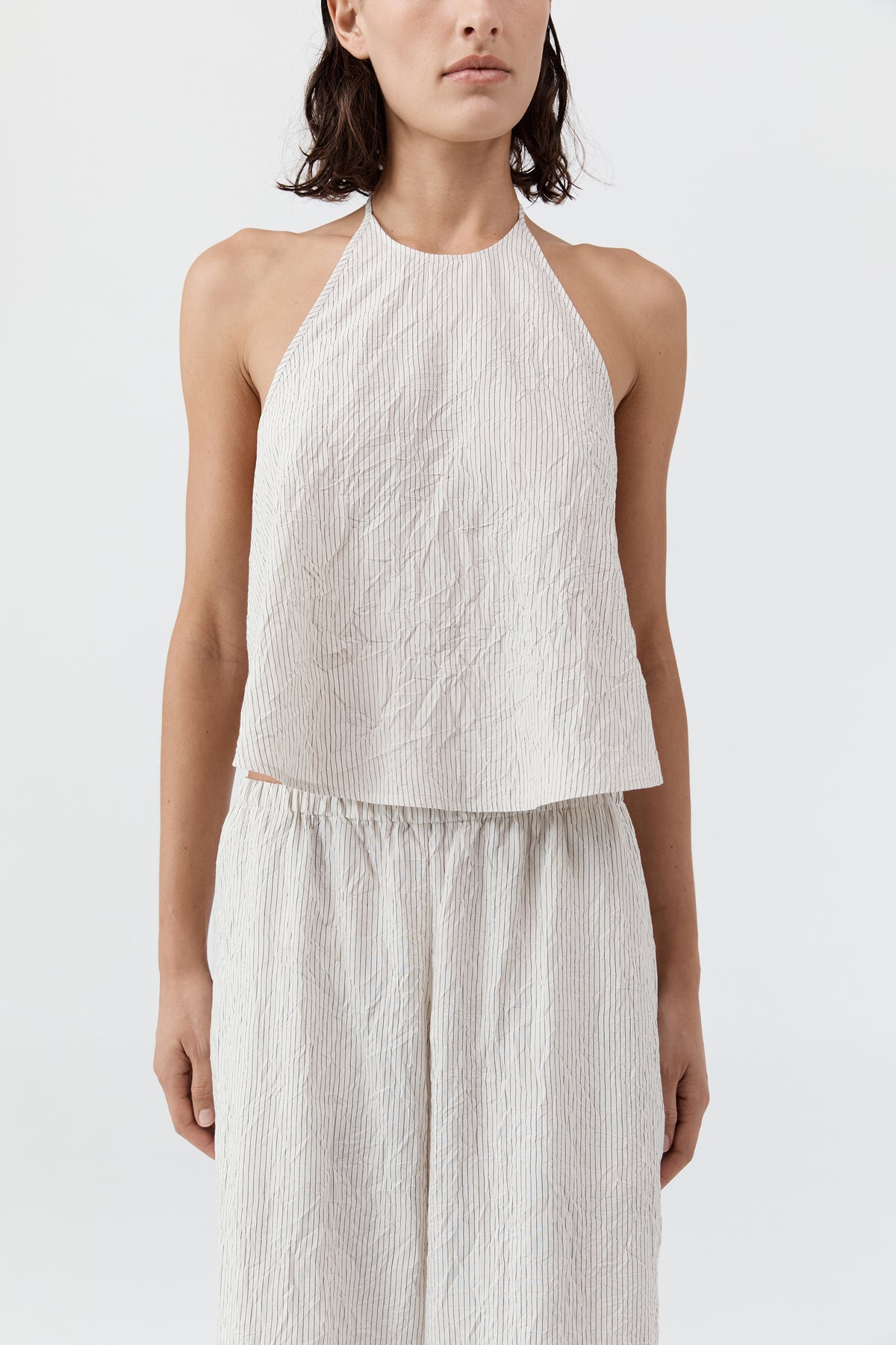 Crushed Halter Top - Petite Pinstripe