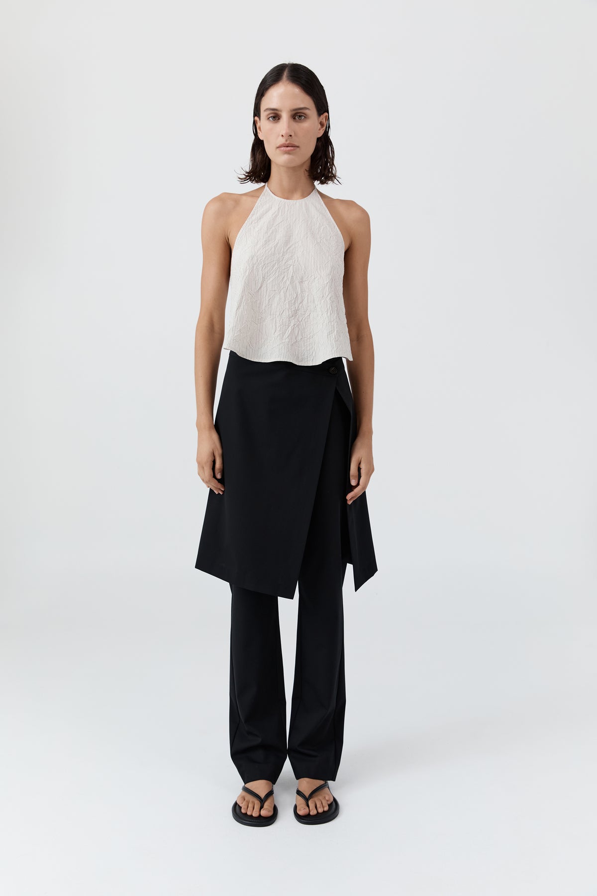 Crushed Halter Top - Petite Pinstripe